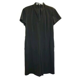 Talbots Petites Black Cap Sleeve Pleated Front V-Neck Sheath Dress Size 12P